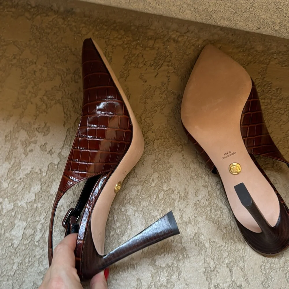 Veronica Beard Callie Leather Cap-Toe Slingback Pumps